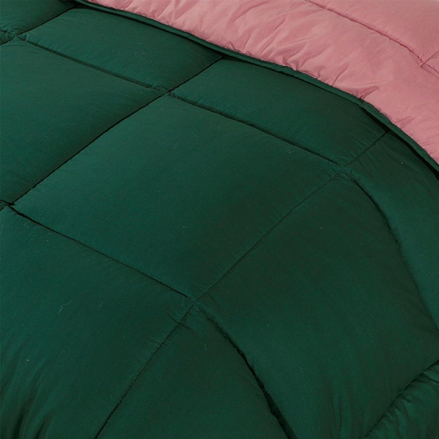 Snug Threads 2-in-1 Reversible Coverless Poly Cotton Hotel Quality Duvet - Bottle Green & Dusty Pink
