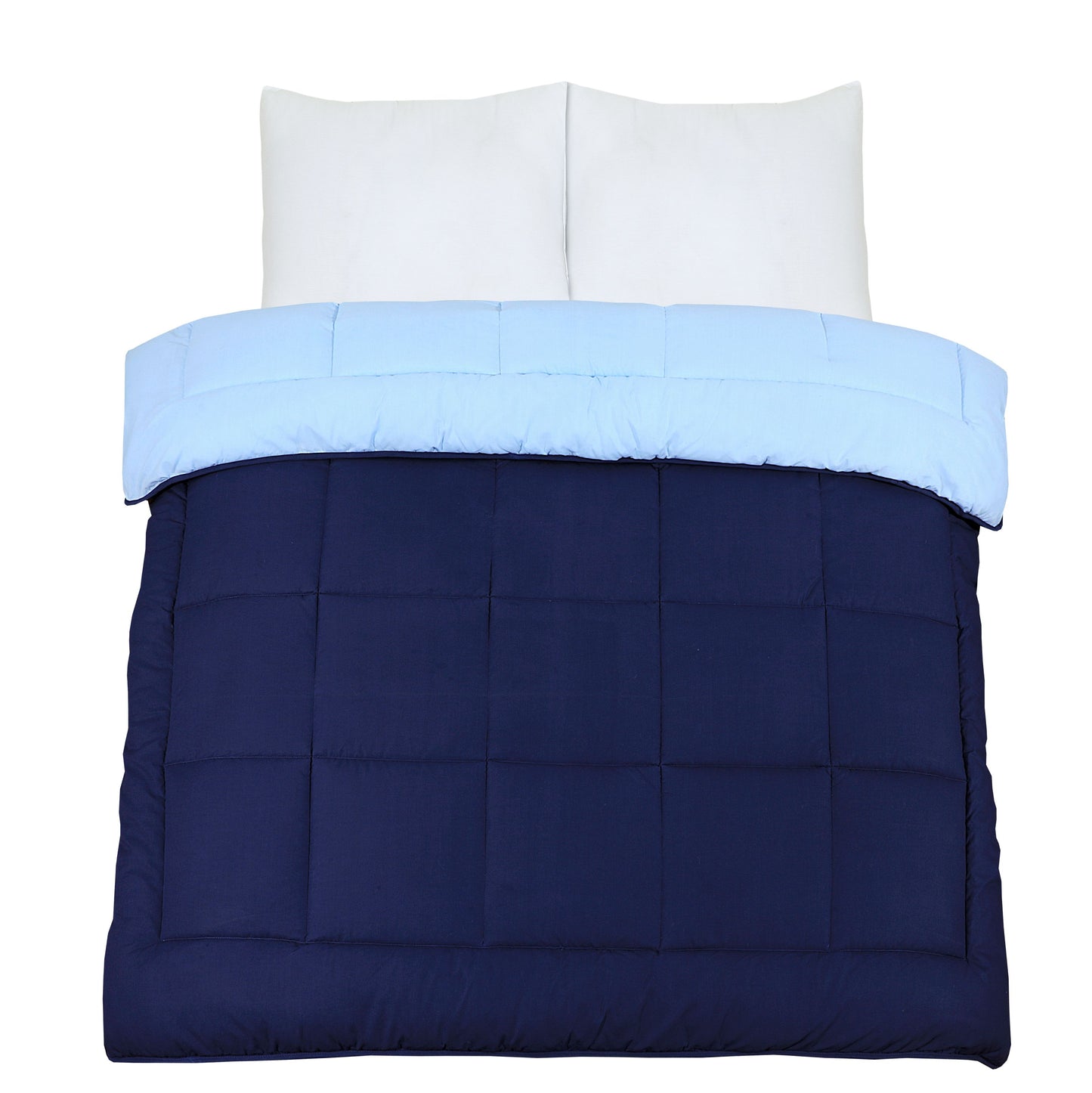 Snug Threads 2-in-1 Reversible Coverless Poly Cotton Hotel Quality Duvet - Navy & Sky Blue