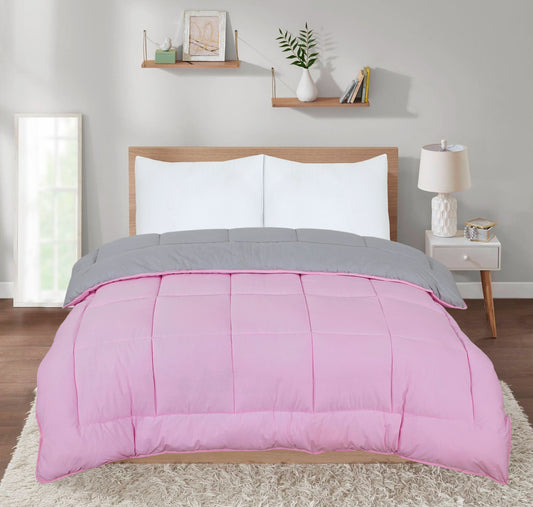 Snug Threads 2-in-1 Reversible Coverless Poly Cotton Hotel Quality Duvet - Pink & Grey