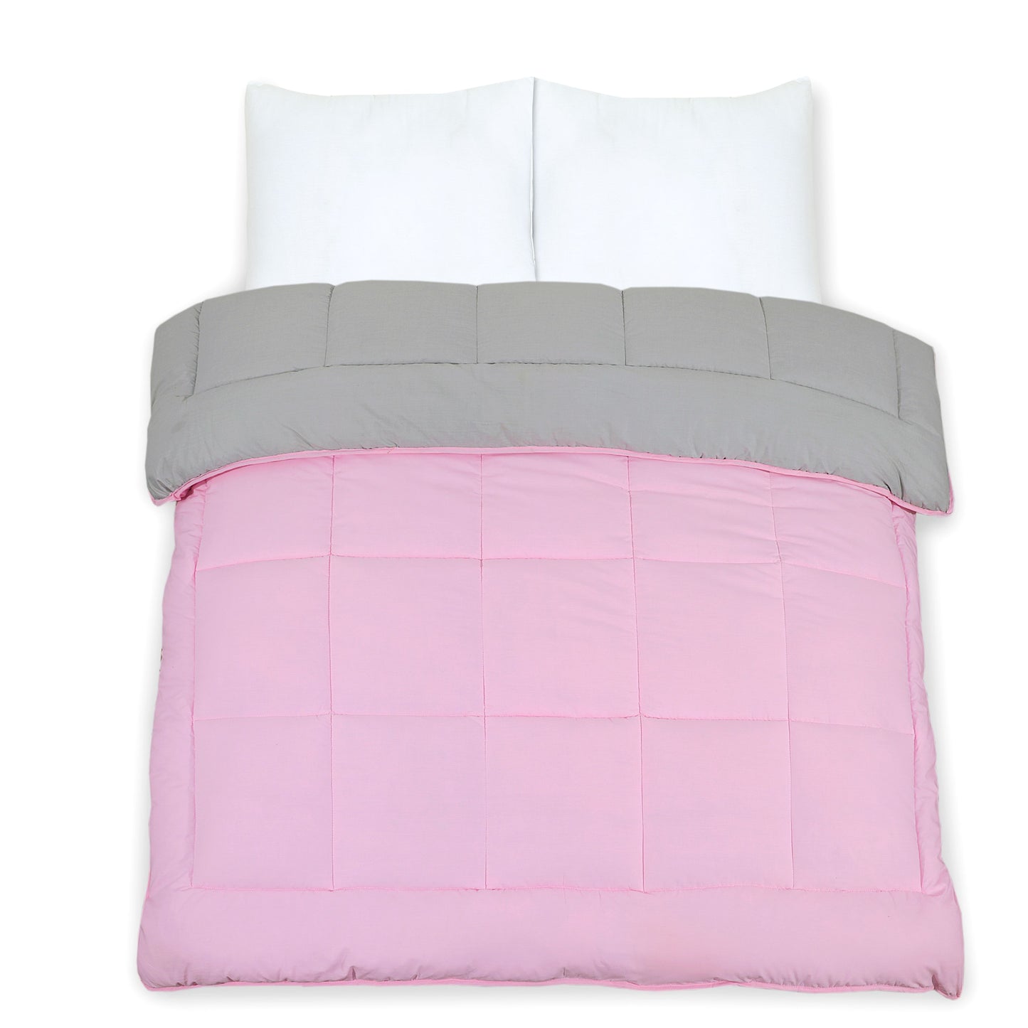 Snug Threads 2-in-1 Reversible Coverless Poly Cotton Hotel Quality Duvet - Pink & Grey