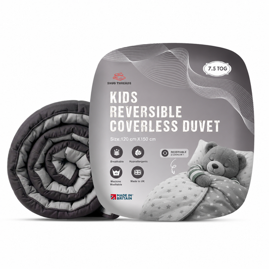 Kids Coverless Printed 7.5 tog Washable Quilt with Pillow Set 120 x 150 cm - Charcoal & Grey
