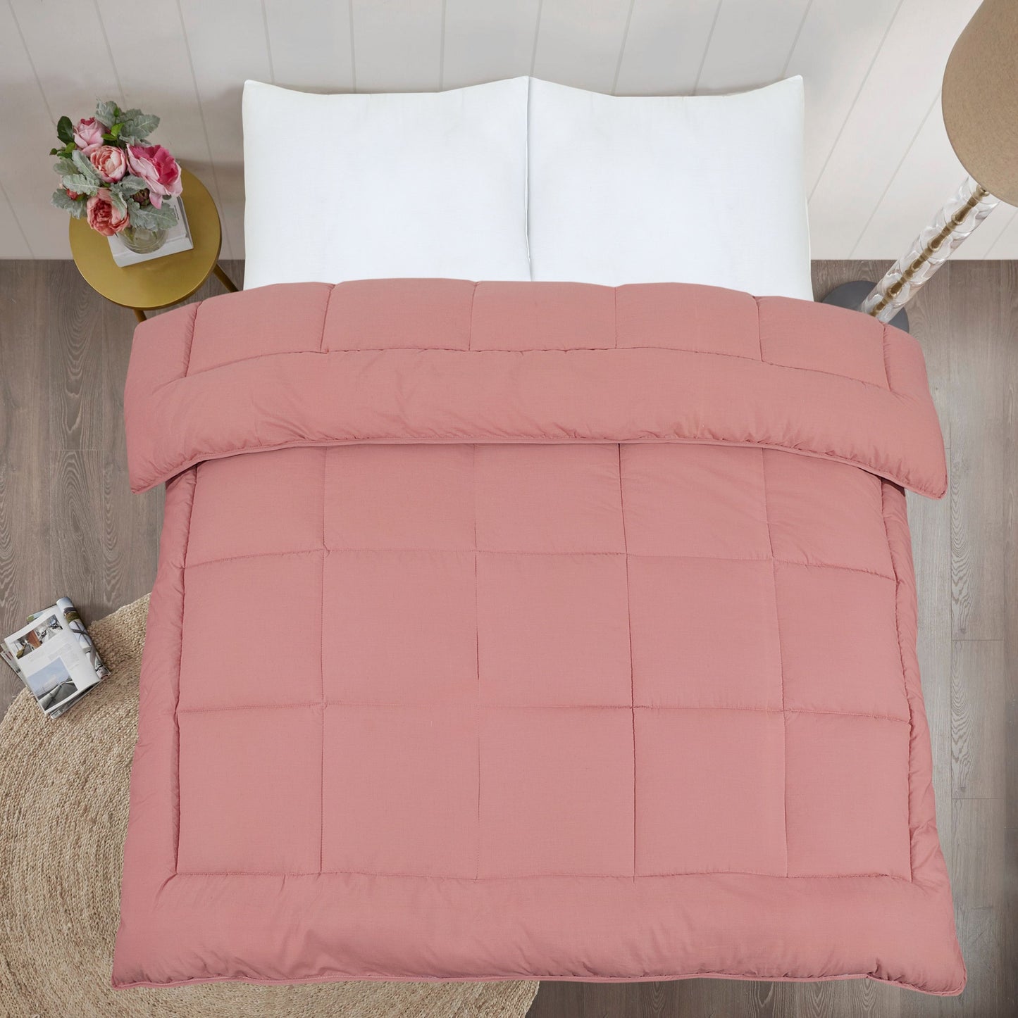 13.5 Tog Snug Threads Heavyweight Reversible Coverless Poly Cotton Duvet - Dusty Pink