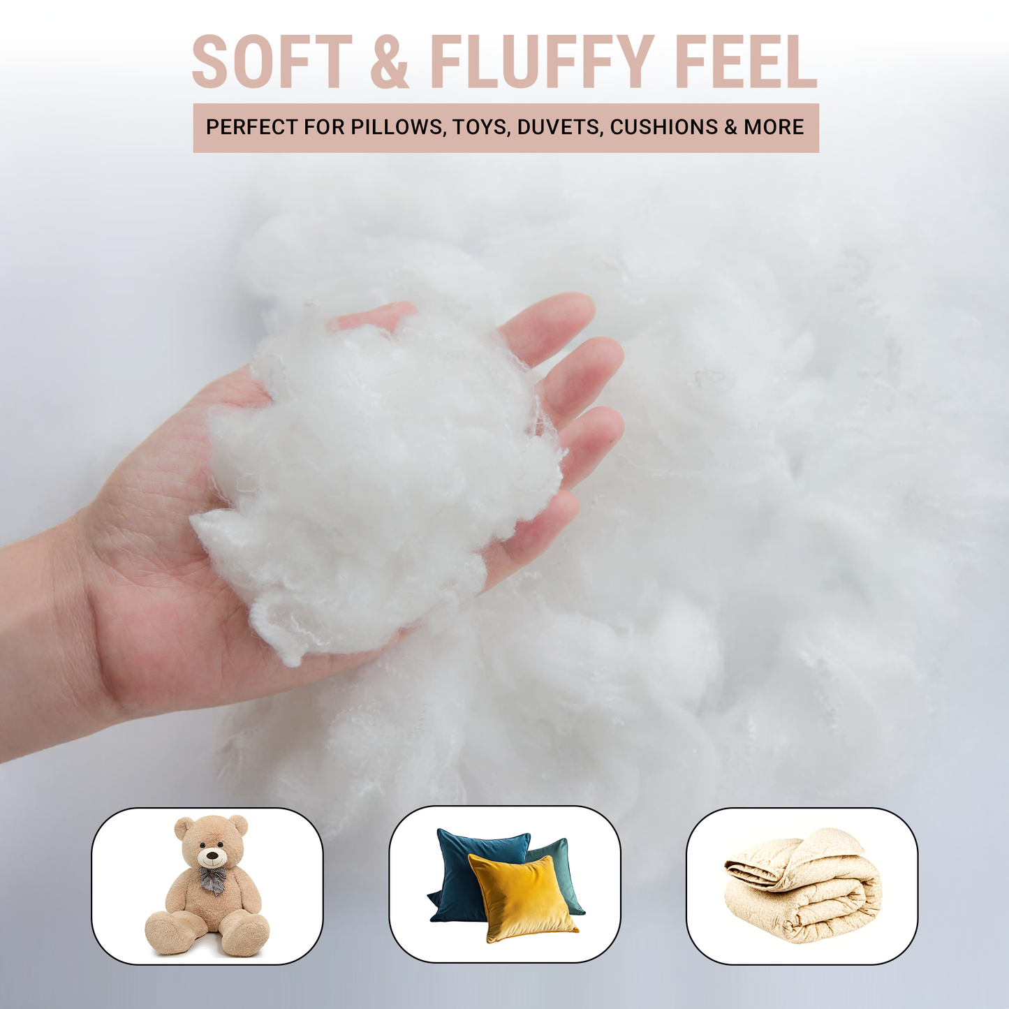 Snug Threads Hollow Fibre - Toy Stuffing Wadding Polyester Soft Batting White Filling Fibre
