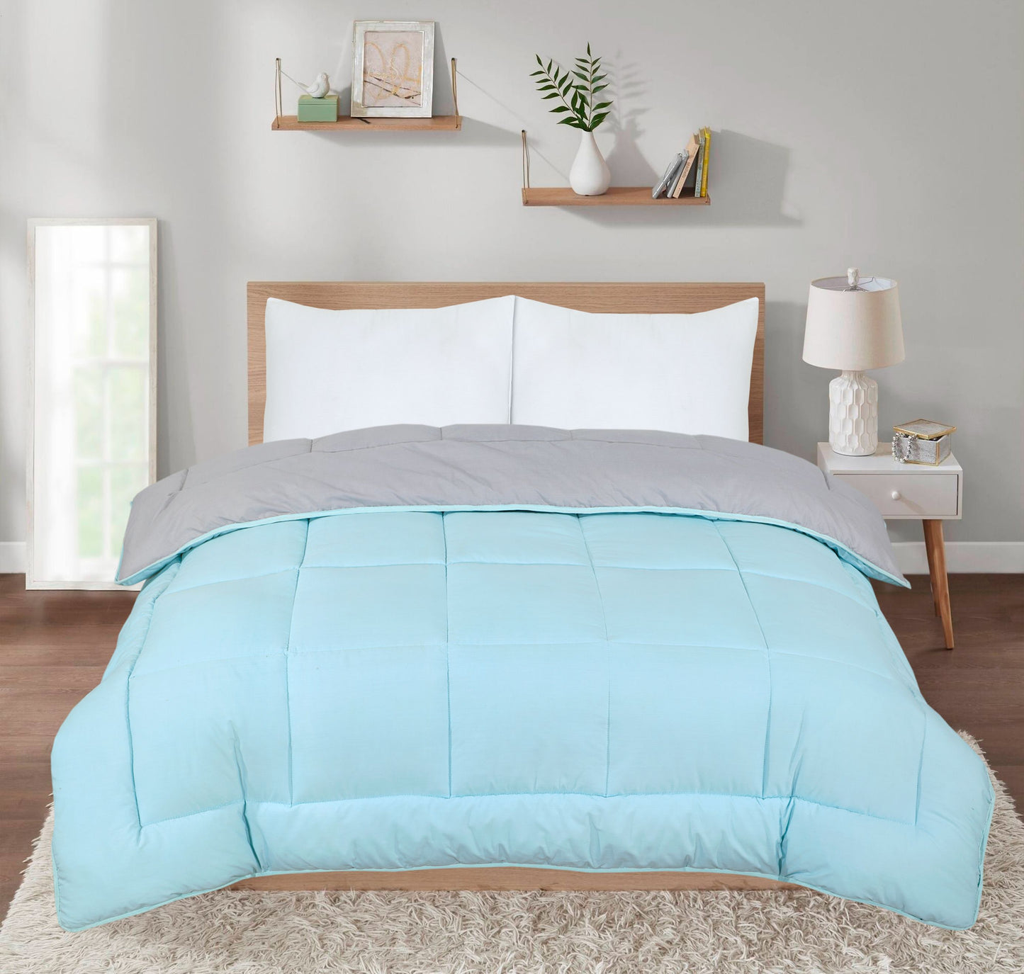 Snug Threads 2-in-1 Reversible Coverless Poly Cotton Hotel Quality Duvet - Teal & Grey