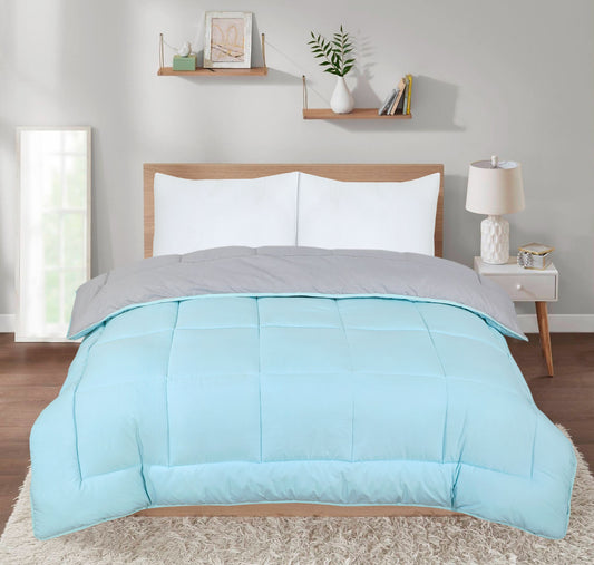 Snug Threads 2-in-1 Reversible Coverless Poly Cotton Hotel Quality Duvet - Teal & Grey