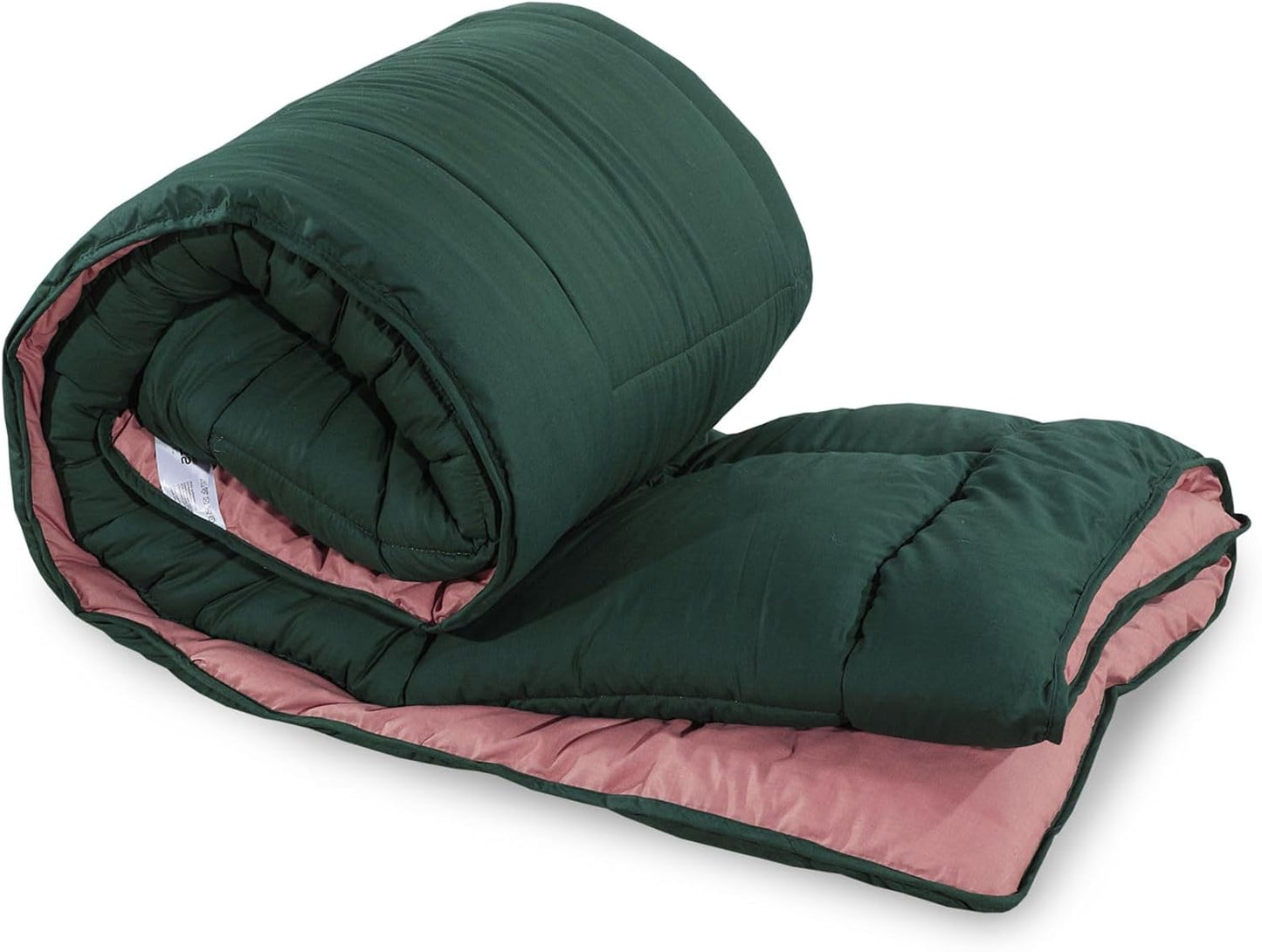 Snug Threads 2-in-1 Reversible Coverless Poly Cotton Hotel Quality Duvet - Bottle Green & Dusty Pink