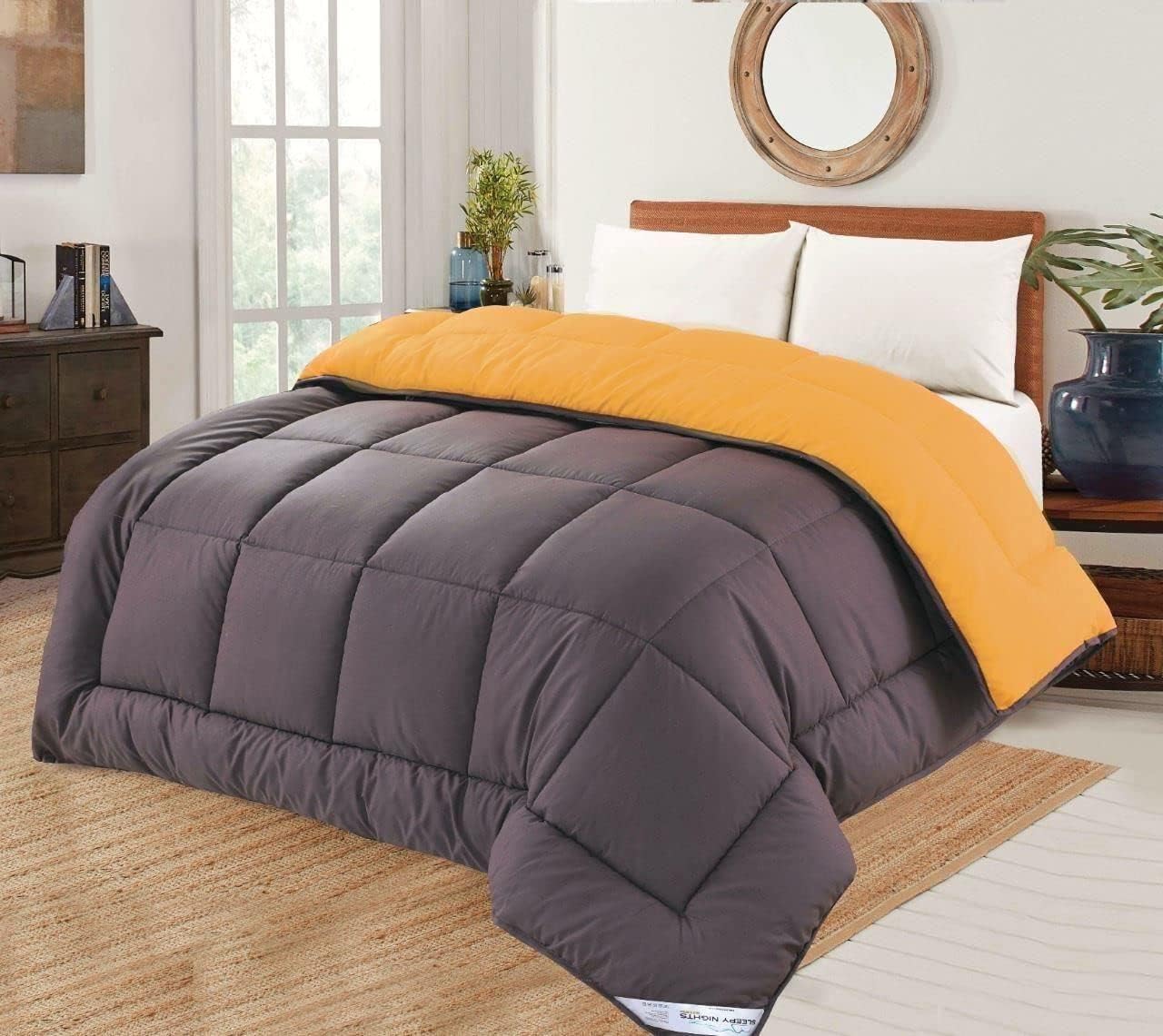 Snug Threads 2-in-1 Reversible Coverless Poly Cotton Hotel Quality Duvet - Mustard & Black