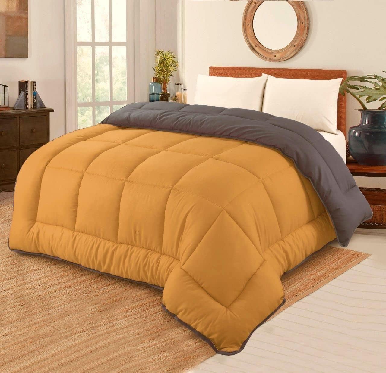 Snug Threads 2-in-1 Reversible Coverless Poly Cotton Hotel Quality Duvet - Mustard & Black