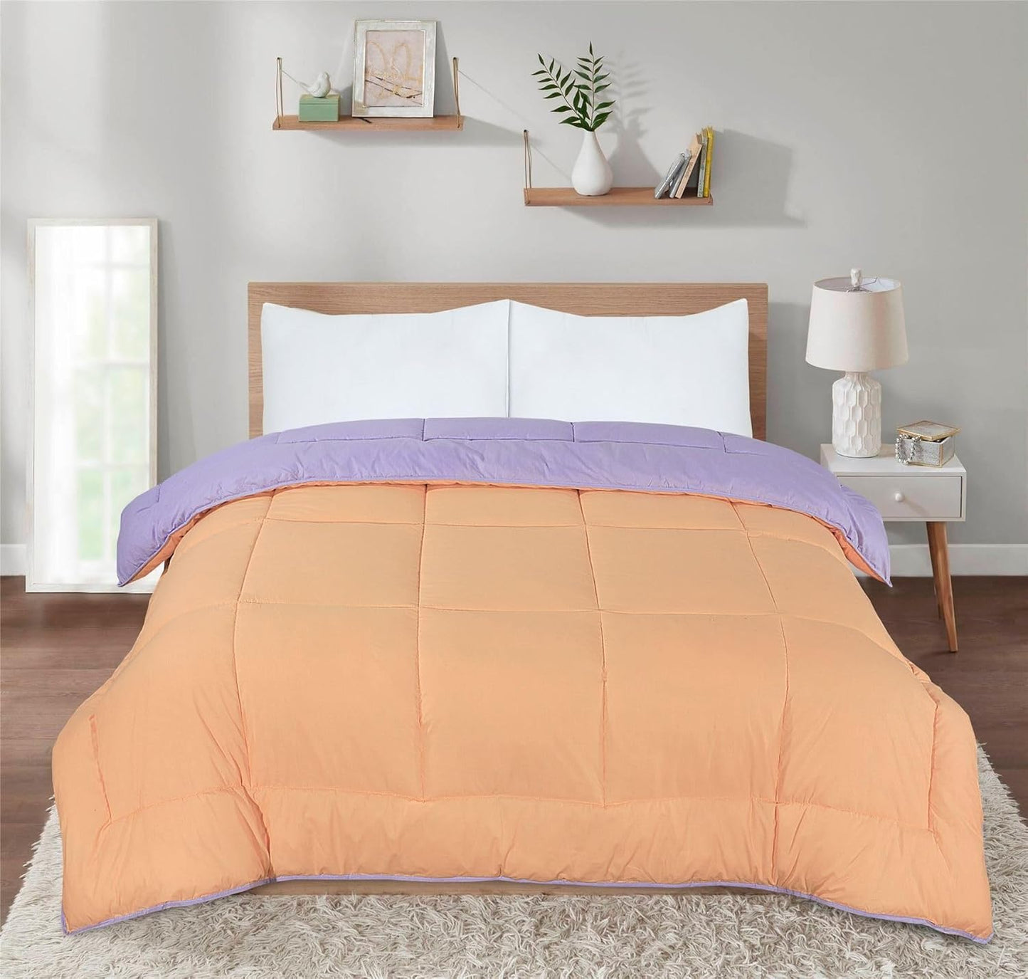 Snug Threads 2-in-1 Reversible Coverless Poly Cotton Hotel Quality Duvet - Peach & Lilac