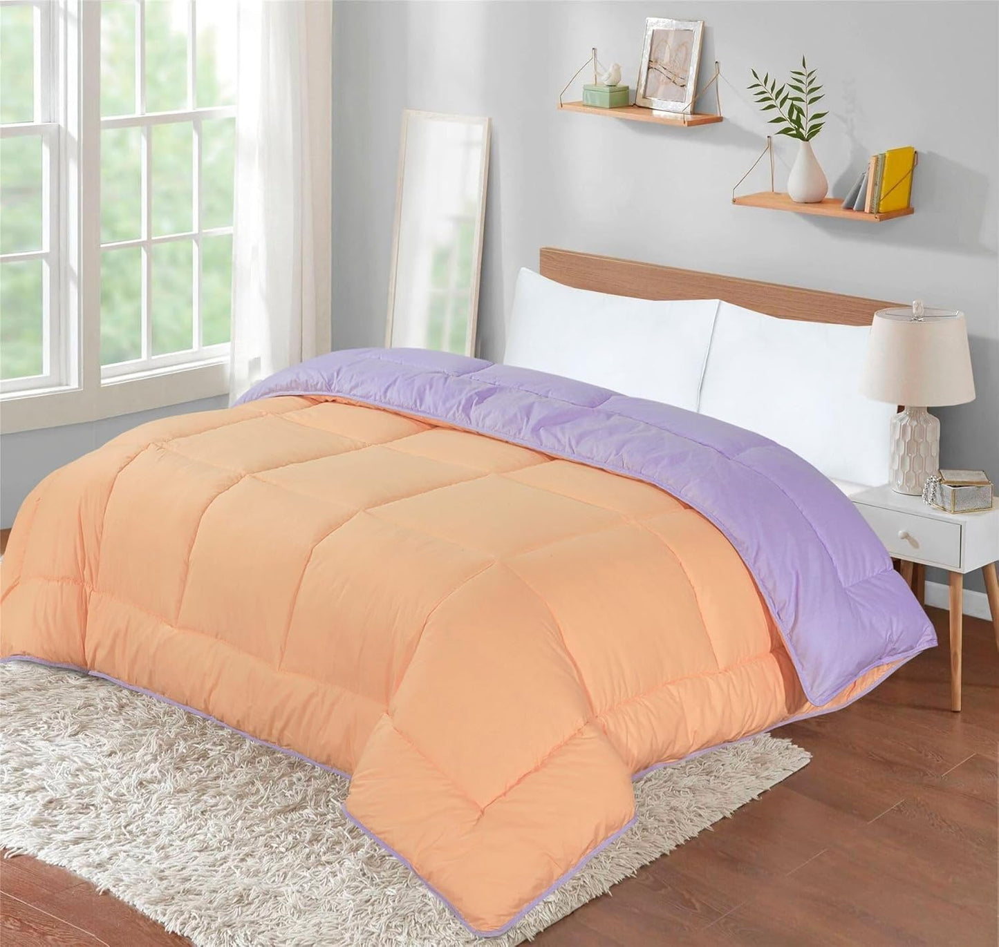 Snug Threads 2-in-1 Reversible Coverless Poly Cotton Hotel Quality Duvet - Peach & Lilac