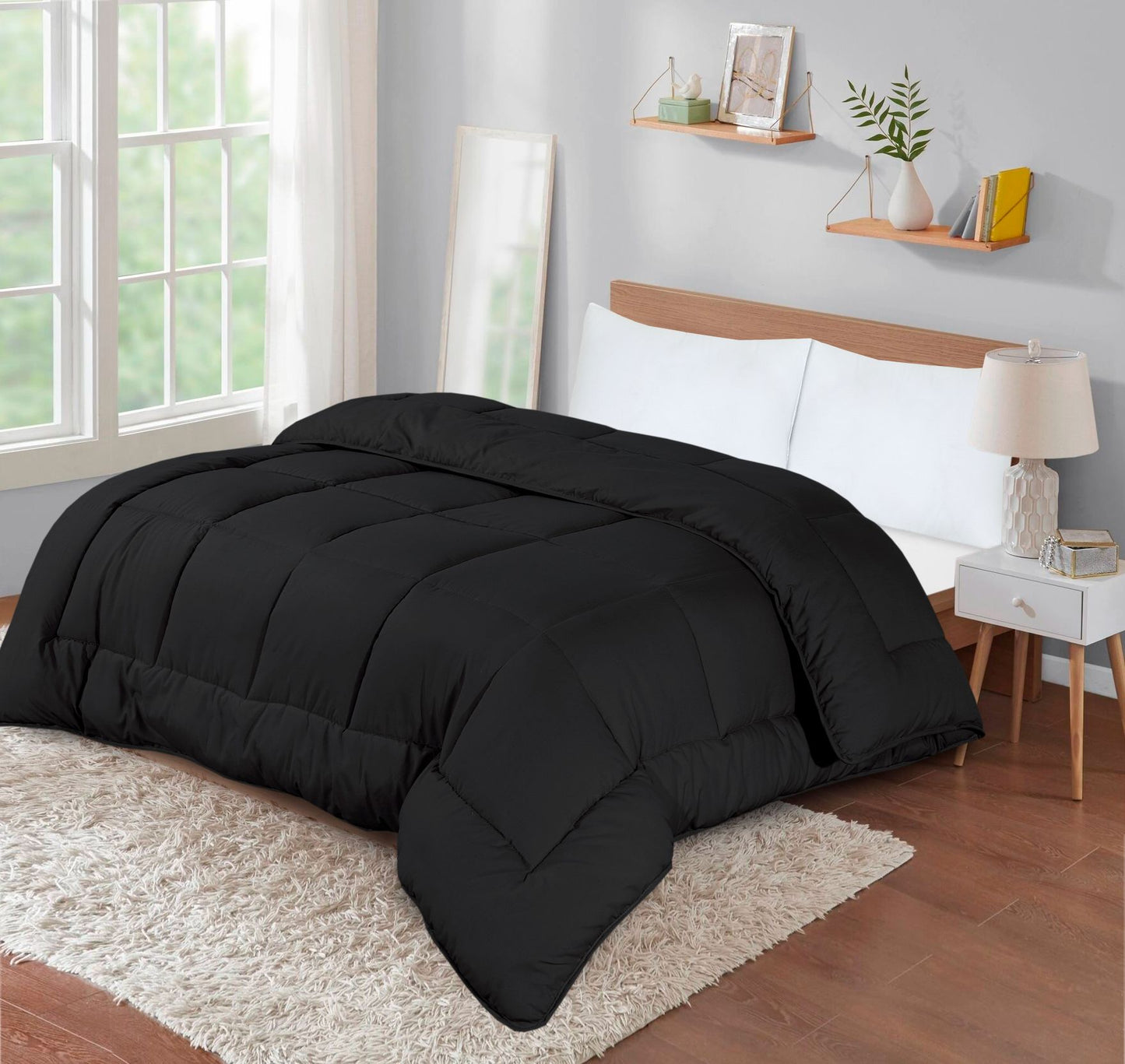 13.5 Tog Snug Threads Heavyweight Reversible Coverless Poly Cotton Duvet - Elegant Black