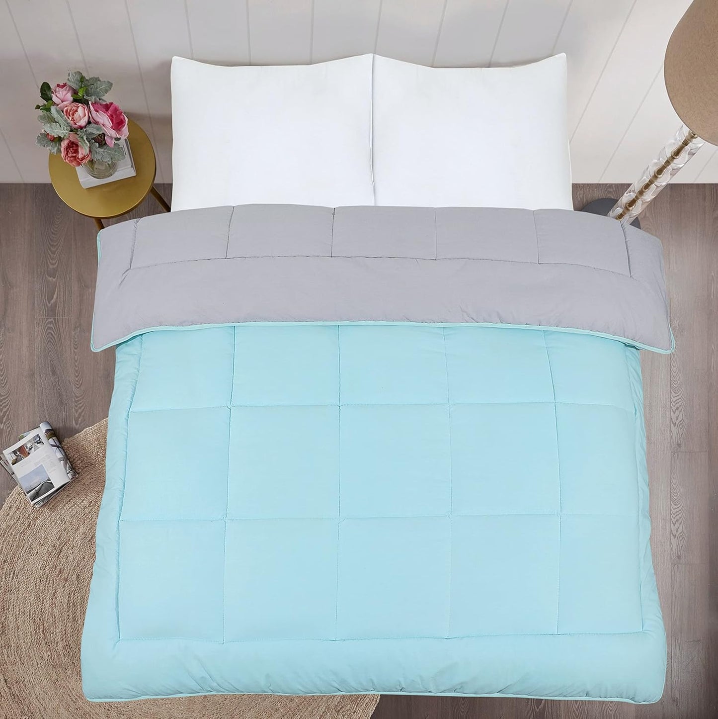 Snug Threads 2-in-1 Reversible Coverless Poly Cotton Hotel Quality Duvet - Teal & Grey