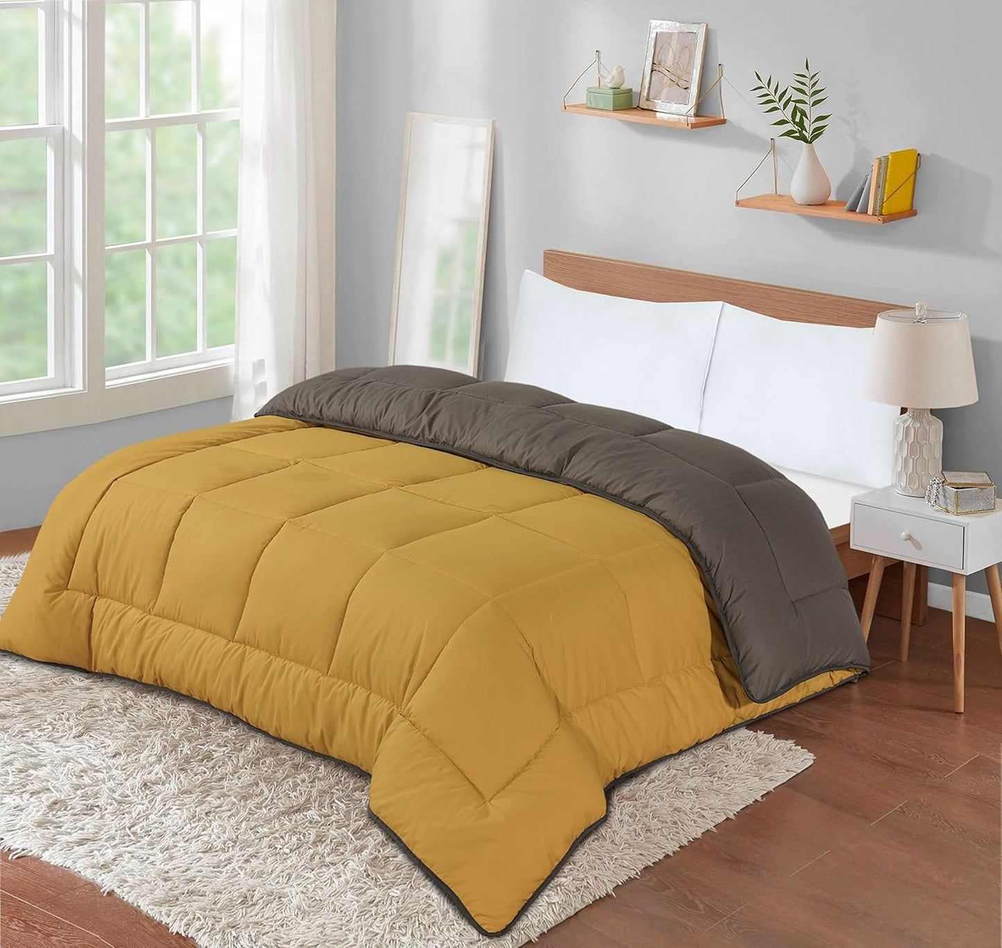 Snug Threads 2-in-1 Reversible Coverless Poly Cotton Hotel Quality Duvet - Mustard & Black