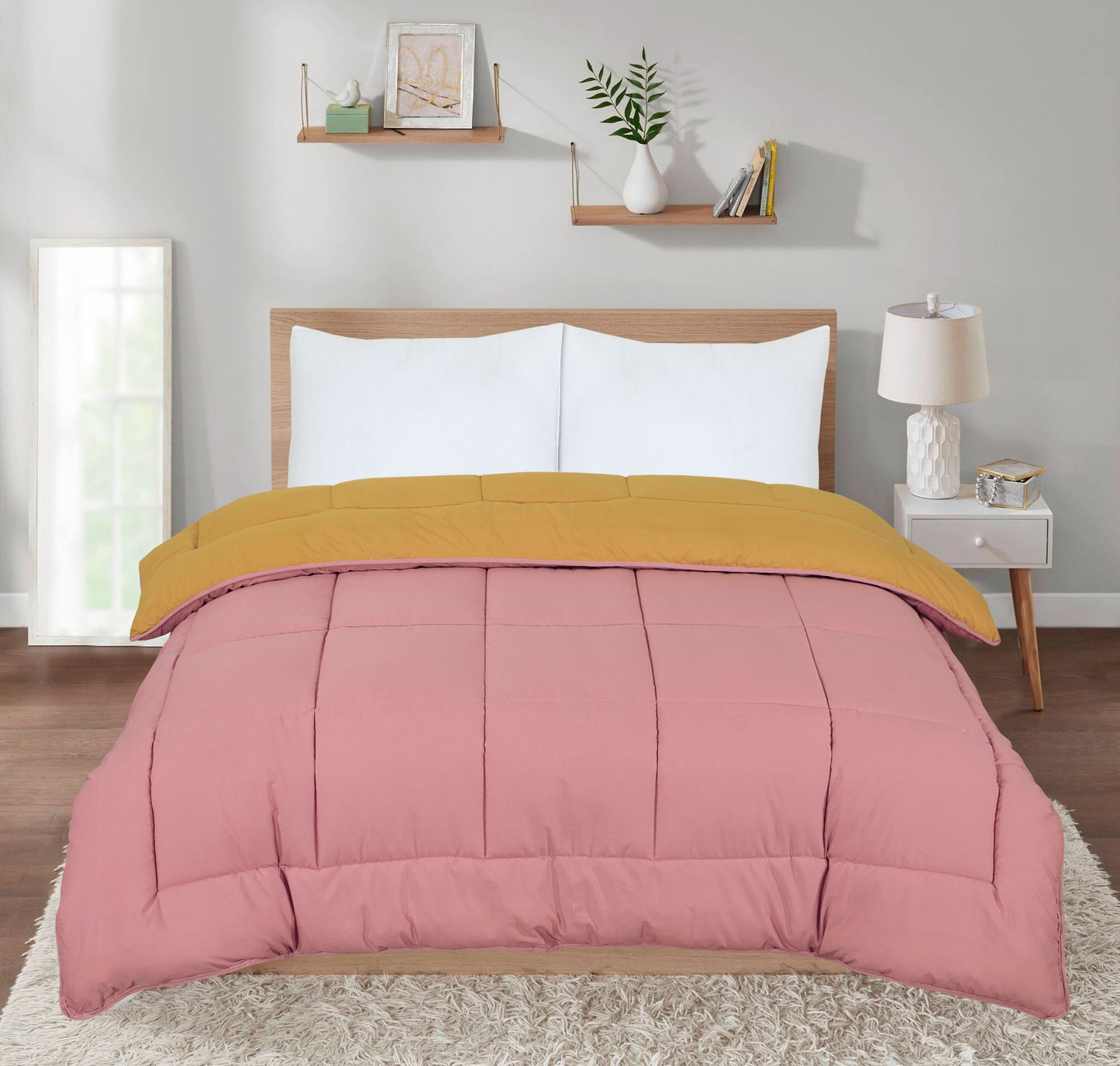 Snug Threads 2-in-1 Reversible Coverless Poly Cotton Hotel Quality Duvet - Mustard & Pink