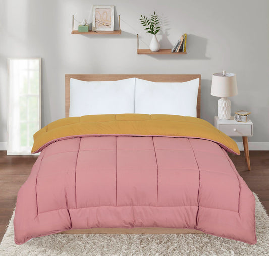 Snug Threads 2-in-1 Reversible Coverless Poly Cotton Hotel Quality Duvet - Mustard & Pink