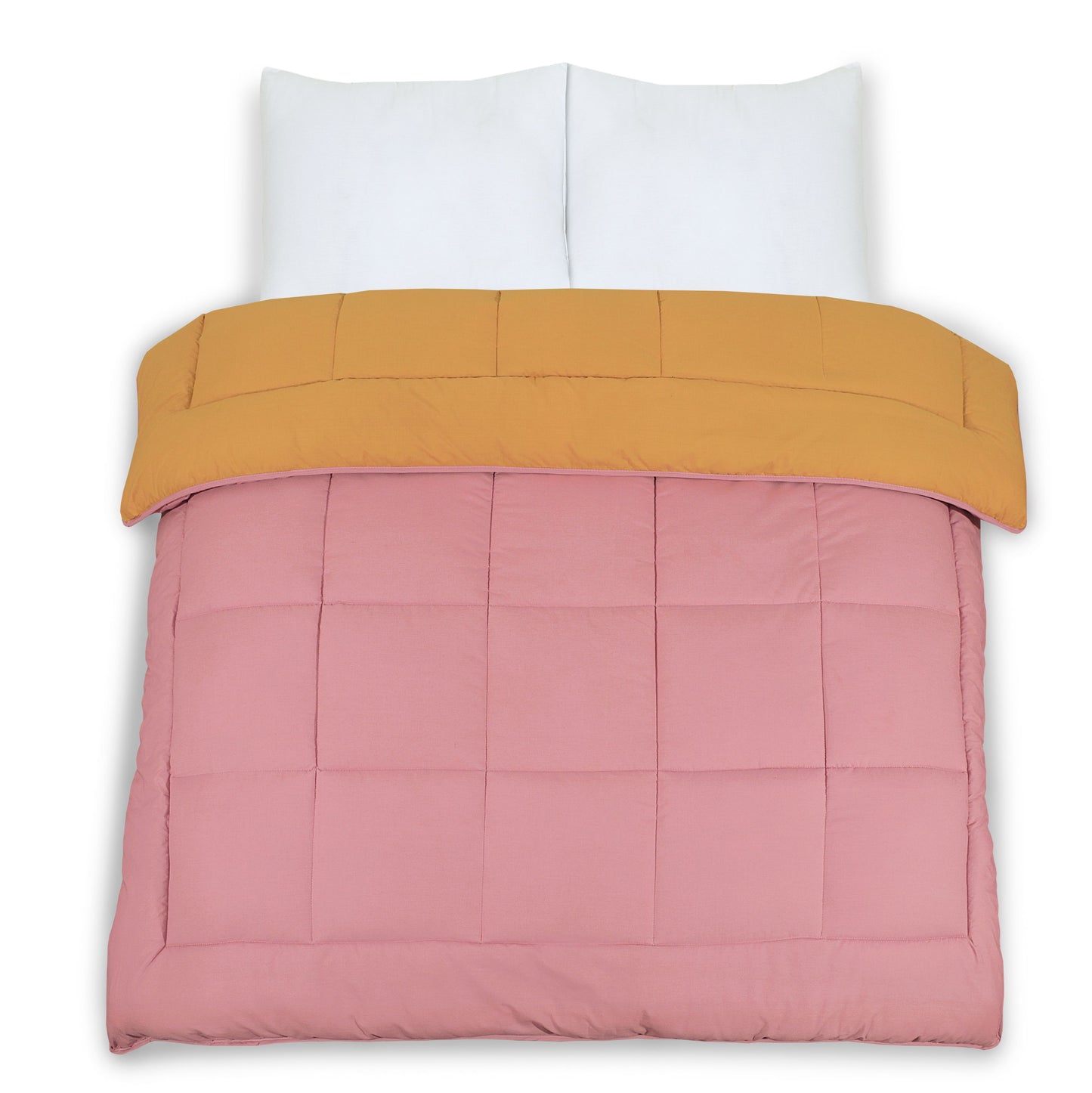 Snug Threads 2-in-1 Reversible Coverless Poly Cotton Hotel Quality Duvet - Mustard & Pink