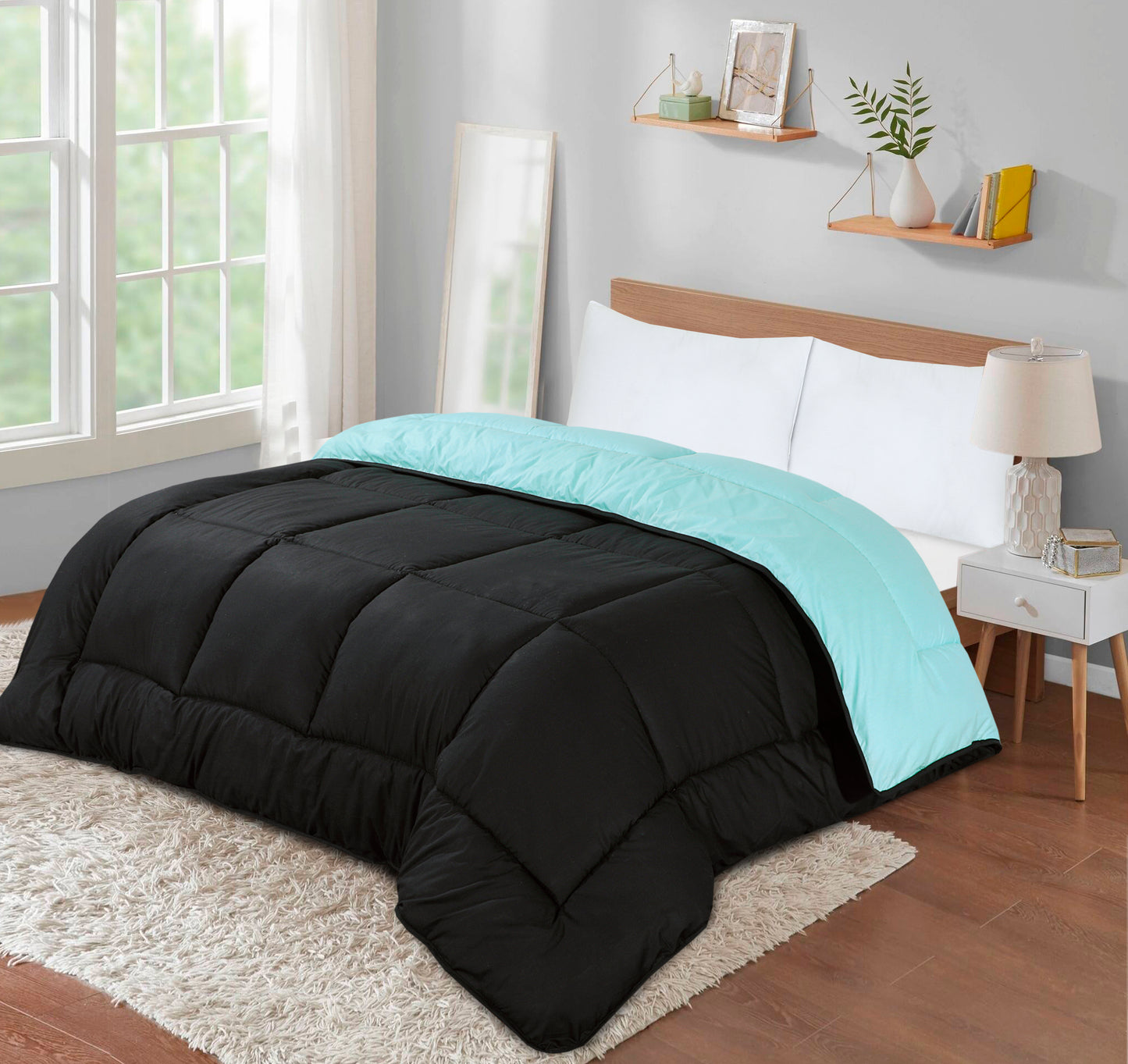 Snug Threads 2-in-1 Reversible Coverless Poly Cotton Hotel Quality Duvet - Teal & Black
