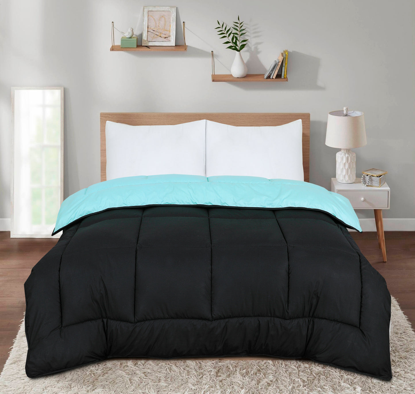 Snug Threads 2-in-1 Reversible Coverless Poly Cotton Hotel Quality Duvet - Teal & Black