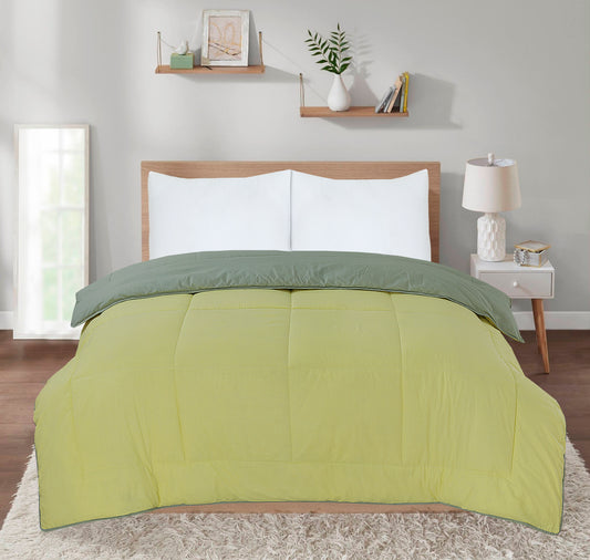 Snug Threads 2-in-1 Reversible Coverless Poly Cotton Hotel Quality Duvet - Lemon & Smoke Green