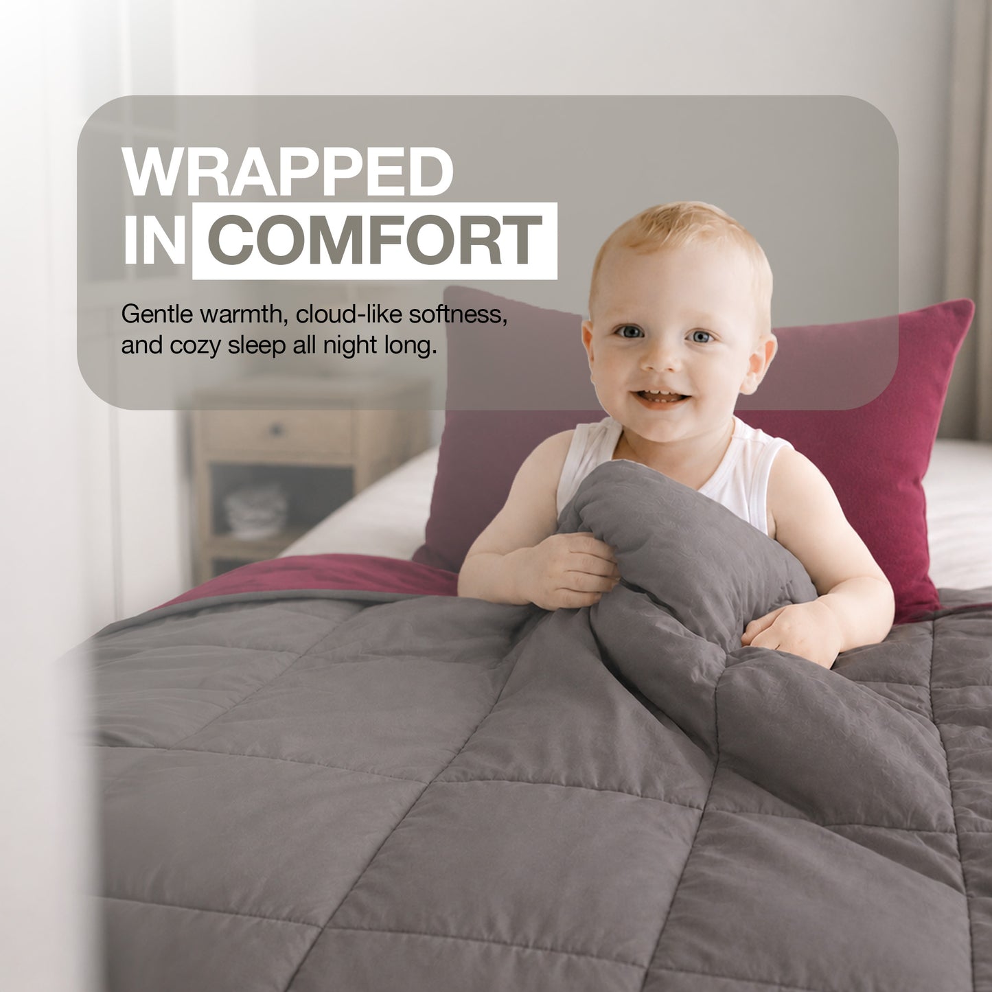 Kids Coverless Printed 7.5 tog Washable Quilt with Pillow Set 120 x 150 cm - Burgundy & Grey