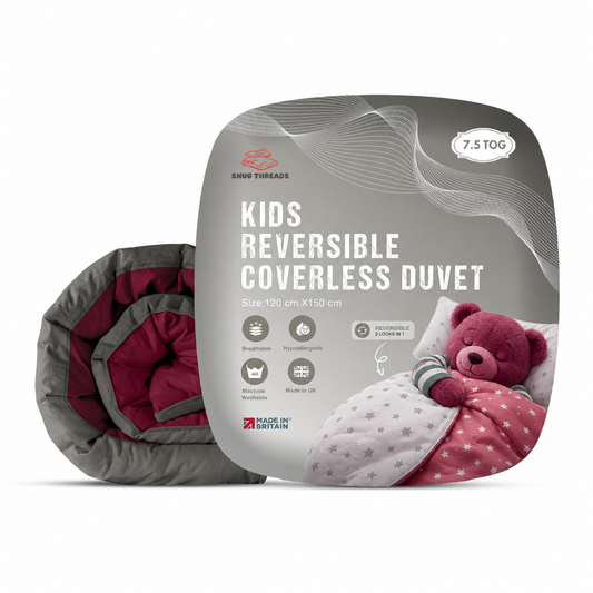 Kids Coverless Printed 7.5 tog Washable Quilt with Pillow Set 120 x 150 cm - Burgundy & Grey