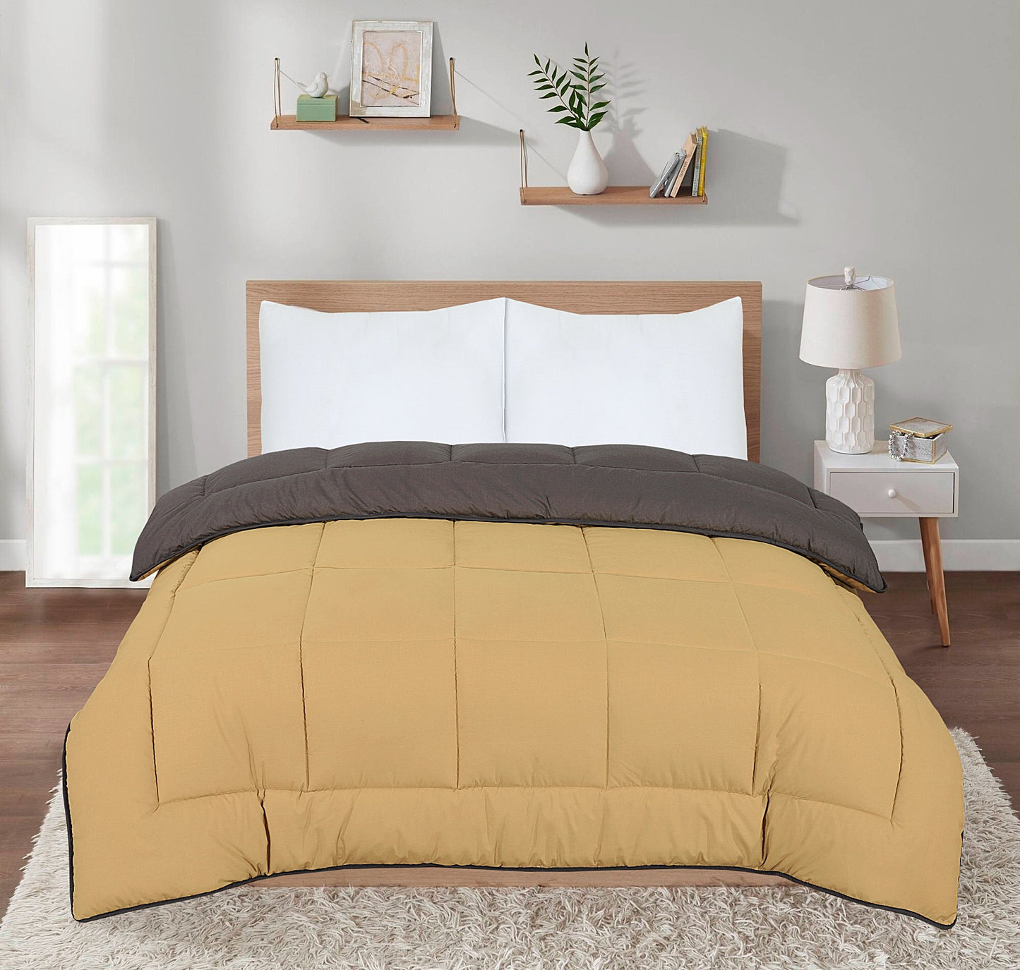 Snug Threads 2-in-1 Reversible Coverless Poly Cotton Hotel Quality Duvet -Sand & Charcoal